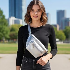 Nautica Silver Sling Belly Bag Fanny Pack Adjust Guitar Strap NWT